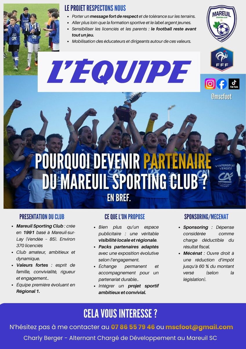 Pourquoi devenir partenaire du Mareuil Sporting Club ?
